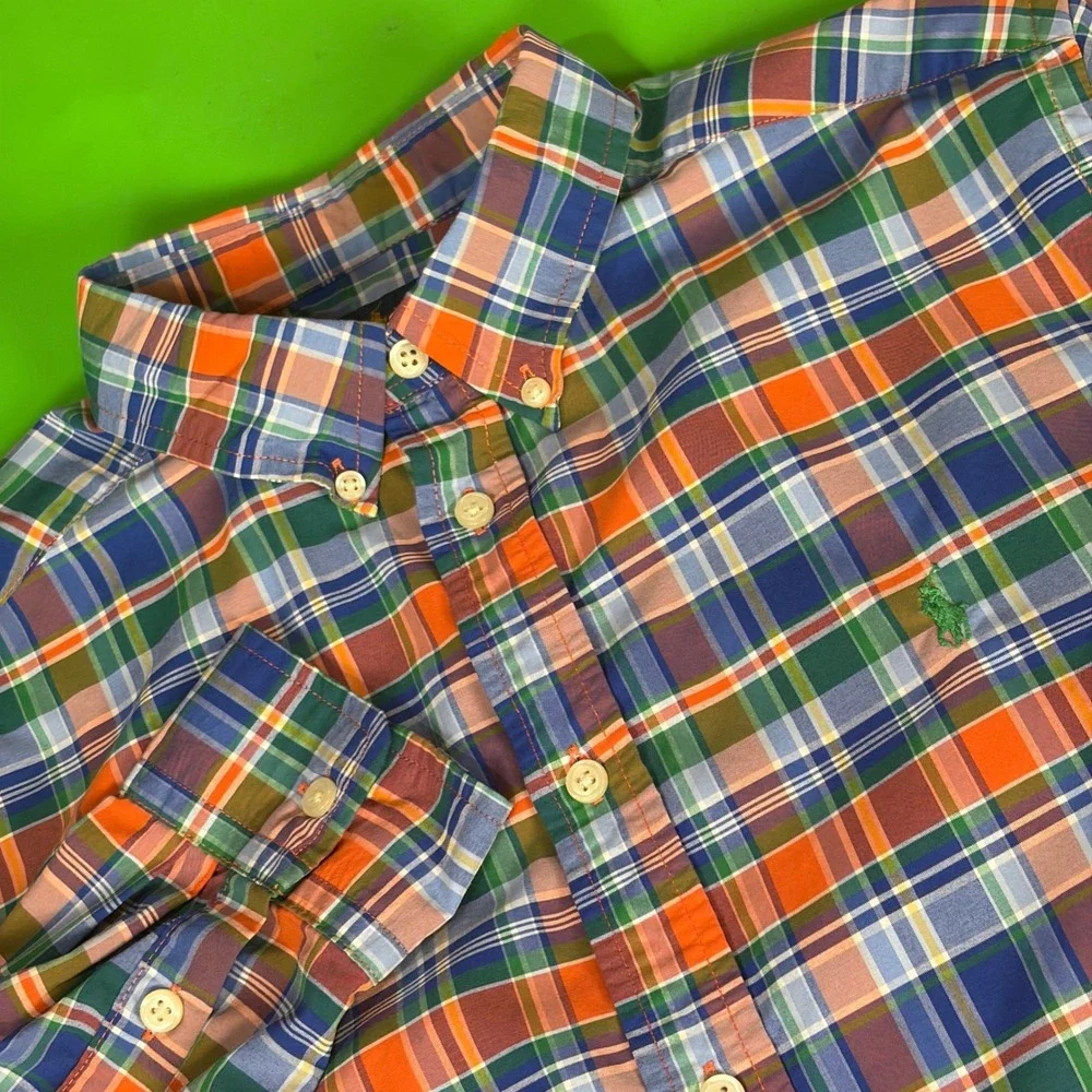 Ralph Lauren Performance Button Up Shirt Boys XL 18-20 Madras Plaid Pony Cotton